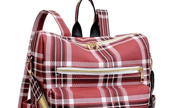 Plaid Pattern Backpack In Red - Picture 3 of 3
